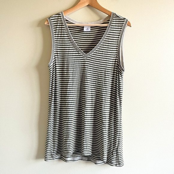 CAbi Womens Size M Surf Tank Top Striped Sleeveless V Neck Tunic Top Green Cream - Picture 1 of 4